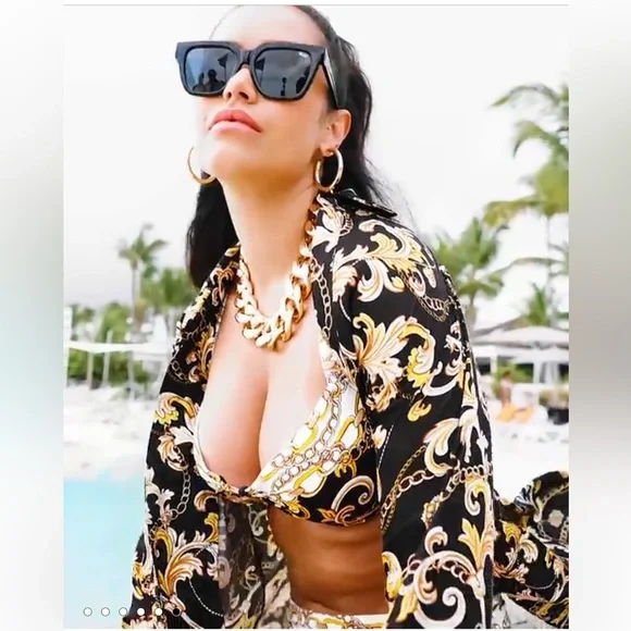 ‼️SOLD‼️Carmen Marc Valvo Swim Sense Filigree Status High Waist Bikini size S - Picture 11 of 12